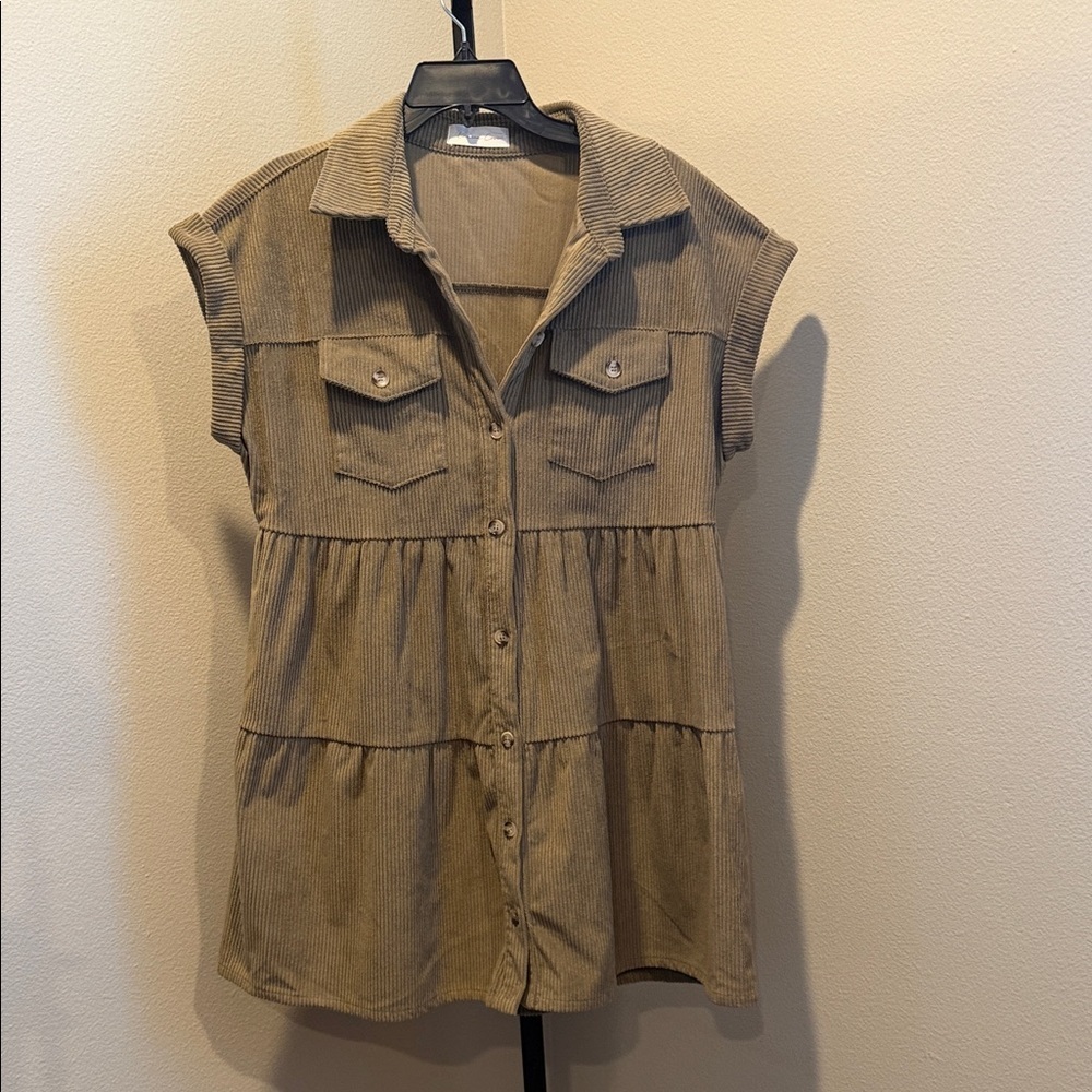 Olive green Button-Up corduroy dress. NWOT
